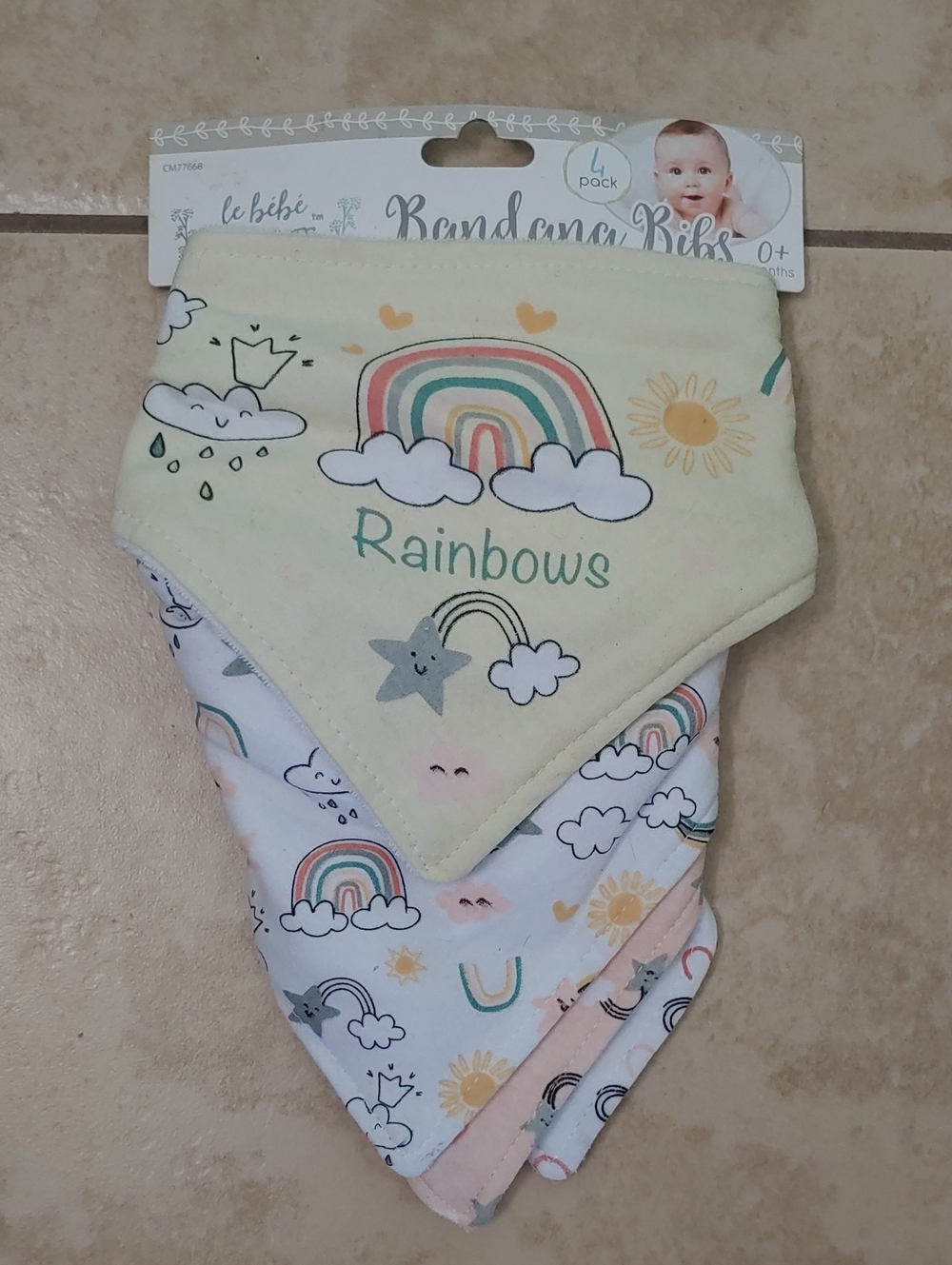 Le Bebe Favorite Bandana Bibs NWT Unisex Rainbow Pastel Set Of 4